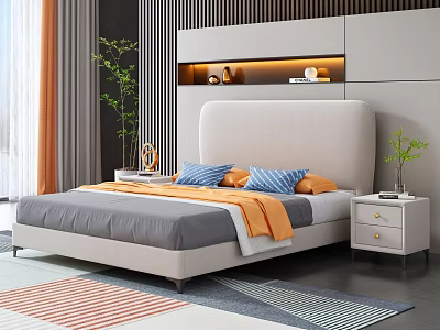 Modern Bedroom Interior Design With Upholstered Headboard Decorative Pillows Nightstands And Area Rug 3d model
