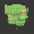 Green Engine With Yellow Components Detailed Mechanical Parts And Industrial Design