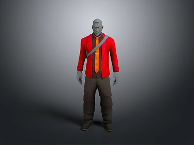 Gray Crossbody Bag Worn With Red Jacket And Orange Tie For Daily Use 3d model