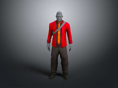 Gray Crossbody Bag Worn With Red Jacket And Orange Tie For Daily Use 3d model