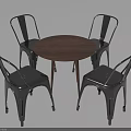 Modern Dining Table Set With Round Brown Table And Four Metal Chairs 3d model