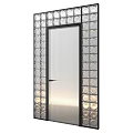 Modern Ribbed Door With Decorative Circular Light Blocks Interior Design 3d model