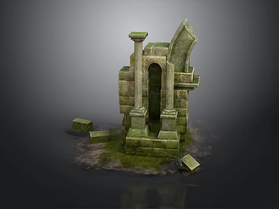 Ancient Weathered Stone Ruin Structure With Moss Covered Archway And Pillars 3d model