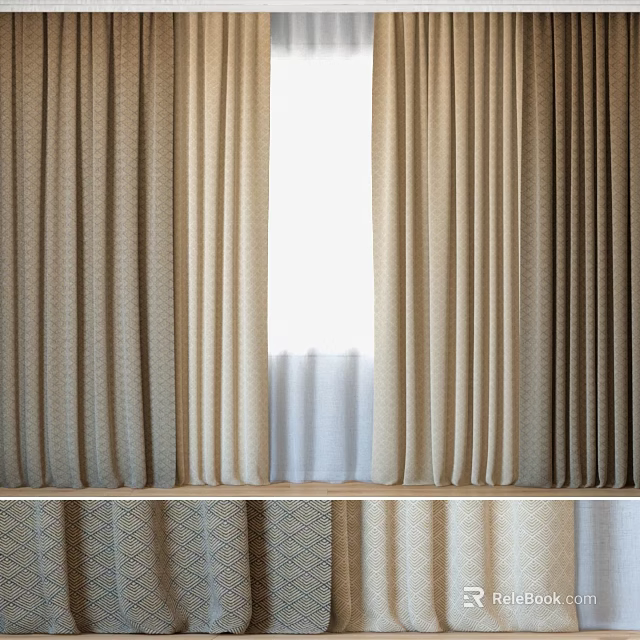 Elegant Beige Curtains With Vertical Pleats Textured Fabric And Layered Design For Window Decoration 3d model 