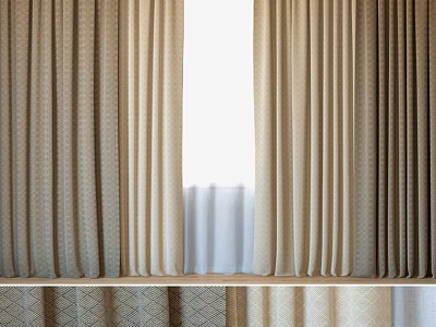 Elegant Beige Curtains With Vertical Pleats Textured Fabric And Layered Design For Window Decoration 3d model