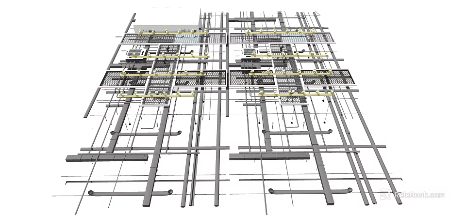 Industrial Pipe System Layout With Structural Network And Construction Engineering Details 3d model 