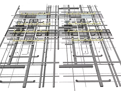 Industrial Pipe System Layout With Structural Network And Construction Engineering Details 3d model