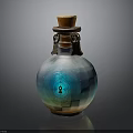 Glass Bottle With Blue Green Gradient And Wooden Cork Metal Ring Keyhole Design