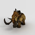 Tech Exhibition Hall Displaying 3D Mammoth Model with Spiked Horns Long Tusks and Textured Skin