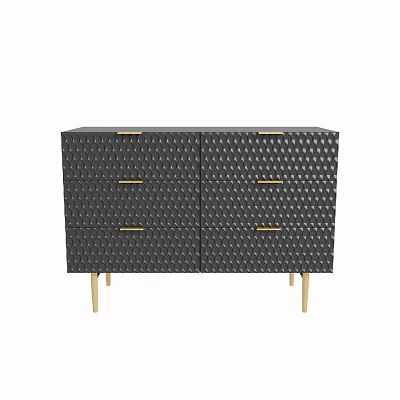 Elegant Black Entryway Side Cabinet With Diamond Pattern Surface Golden Handles And Gold Legs 3d model