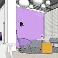 Modern Leisure Area Design With Green Plant Walls Hanging Lights And Round Seats