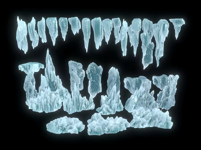 Crystal Clear Icicles And Ice Blocks Arranged On Black Background Scene 3d model Crystal Clear Icicles And Ice Blocks Arranged On Black Background Scene 3d model