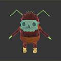 Cute Cartoon Bug Character With Skull Face Yellow Brown Body And Red Shoes