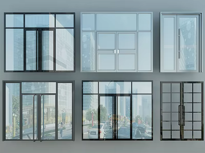 Different Styles Of Modern Glass Entrance Doors With Various Frame And Panel Designs 3d model