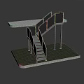 Staircase And Platform Structure With Railings Grass Base White Top And Supporting Pillars