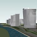 Modern High Rise Hotel Building With Curved Design Along Waterfront Roadside
