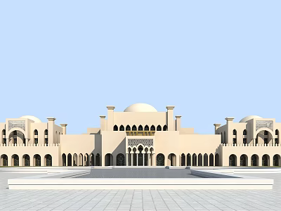 Grand White Islamic Architecture Building With Multiple Domes Arches And Plaza 3d model