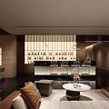Modern Hotel Public Lounge Area With Beige Sofas Wooden Panel Walls And Coffee Tables