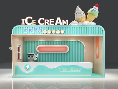 Ice Cream Dessert Shop Featuring Decorated Cones Turquoise Wavy Counter And Sweet Moments 3d model