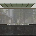 Elegant 3D Letters Signage at Building Entrance with Green Logo Trees and Water Feature