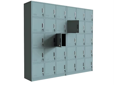 Grey Locker Cabinet With Multiple Lockable Doors Arranged In A Row For Storage 3d model