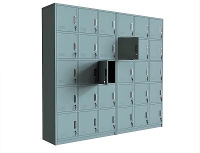 Grey Locker Cabinet With Multiple Lockable Doors Arranged In A Row For Storage 3d model