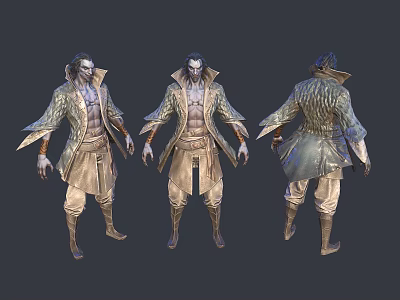 A Man Displayed From Three Angles in Decorative Outfit With Detailed Costume Elements 3d model