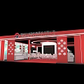Shopping Mall Counter Red Exterior With Snowflake Decorations Circular Design And White Chairs