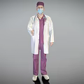 A Man In Doctor Uniform With White Coat Purple Scrubs Face Mask And Stethoscope Standing