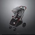 Stylish Baby Stroller With Gray Canopy Red Handle Comfortable Seat And Smooth Wheels