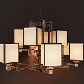 Chinese Style Modern Chandelier With Square Lampshades And Metal Frame Design