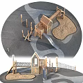 Kids Outdoor Wooden Fitness Playground With Slide Sandpit And Climbing Frame