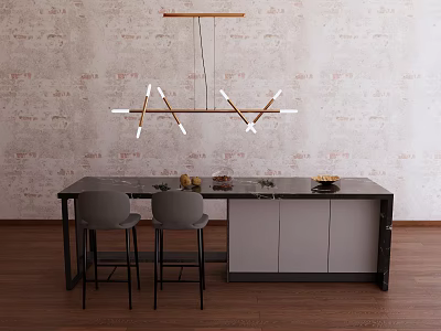 Modern Island TAISCO Dining Table and Chair Chandelier 3d model