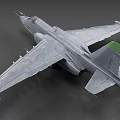 Detailed Grey Military Fighter Jet With Green Tail Fin Yellow Markings And Wing Weapon Mounts