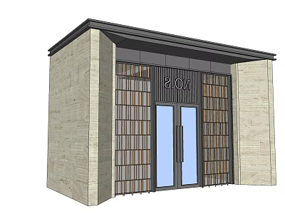 Modern Entrance Gate With Stone Walls Metal Grille And Glass Doors Design 3d model