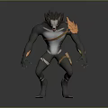 Mythical Creature Character With Spiked Hair Flaming Shoulder Orange Straps And Muscular Dark Gray Body