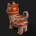 Traditional Chinese Lion Dance Outfit With Ornate Red Gold Patterns And Fluffy Mane
