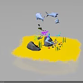 Underwater Scene With Yellow Sand Rocks Seaweed And Swimming Fish