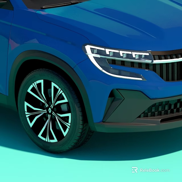 Blue Car Front Design Featuring Modern LED Headlights Stylish Alloy Wheels And Black Grille 3d model 