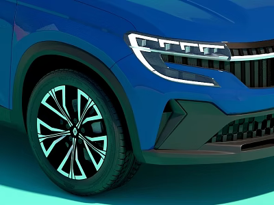 Blue Car Front Design Featuring Modern LED Headlights Stylish Alloy Wheels And Black Grille 3d model