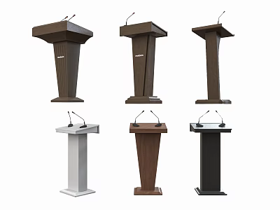 Stylish Podiums In Brown White Black With Diverse Designs And Microphones 3d model