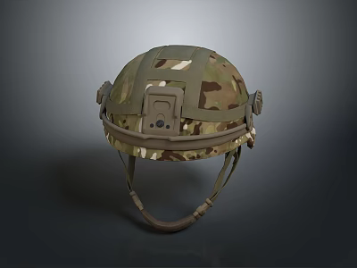 Tactical Military Weapon Helmet With Camouflage Design Camera Mount And Side Attachments 3d model