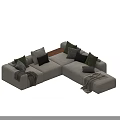 Upholstered Sectional Sofa With Green Gray Patterned Pillows And Throw Blanket 3d model