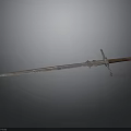 Medieval Sword With Metal Blade Decorative Hilt Wooden Grip And Gray Background