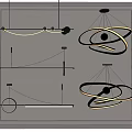 Modern Chandeliers with Circular Rings and Linear Structures for Interior Decoration 3d model