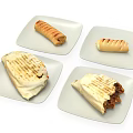 Grilled Burritos And Pastry Rolls On White Plates With Savory Fillings