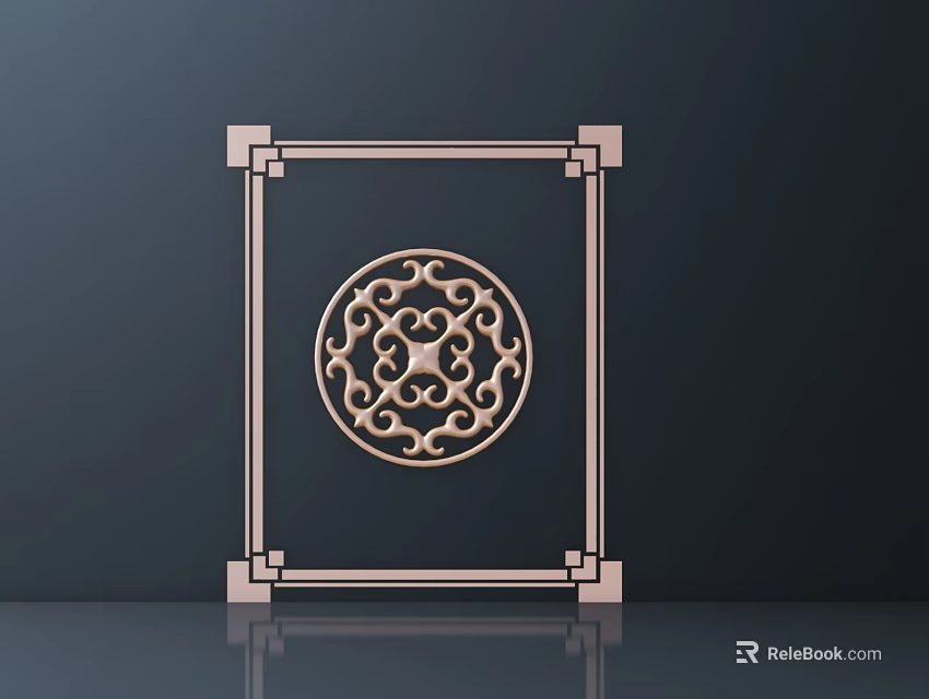 Traditional Circular Carved Pattern In Square Frame With Light Color On Dark Background 3d model