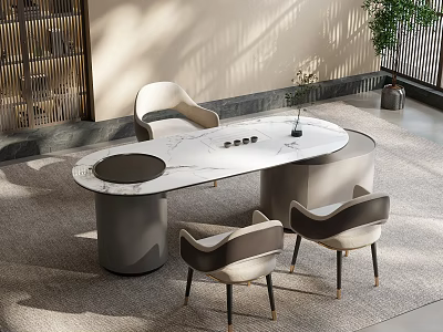 Elegant Modern Tea Table And Chairs With Marble Top And Metal Legs In Bright Room 3d model