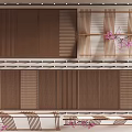 Modern Wooden Ceiling Design With Grid Slats And Pink Flower Decorations