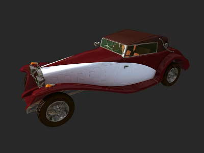 Vintage Red And White Classic Car With Curved Body And Chrome Details 3d model